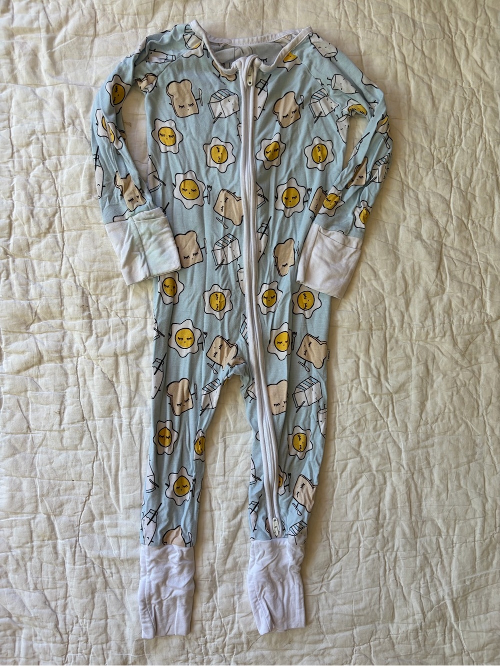 Little Sleepies Light Blue Breakfast-Print Footed One-Piece